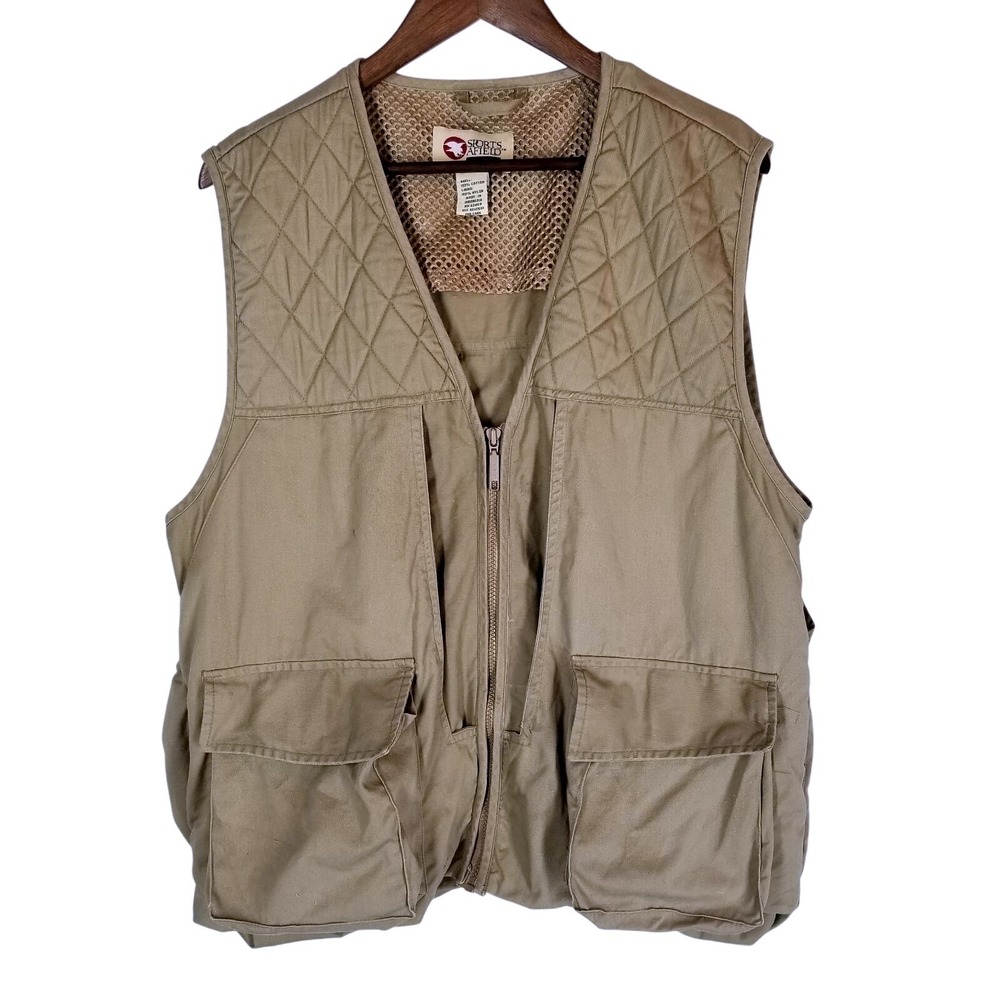 Sports Afield Mens Large L Vest‎ Outdoor Hunting Fishing Pockets Tan